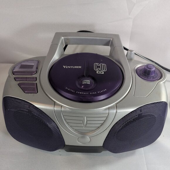 Venturer Portable AM/FM CD Boombox Purple Silver Player Y2K CD1011 AM FM Disc - Picture 1 of 16
